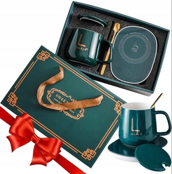 ZESTAW PODGRZEWACZ DO KAWY HERBATY KUBEK ŁYŻECZKA ETUI PUDEŁKO NA PREZENT - AFF