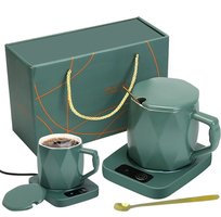 Zestaw Podgrzewacz do kawy herbaty kubek ��y��eczka box na prezent MOCKUP Zielony