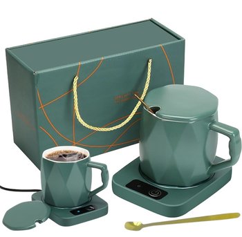 Zestaw Podgrzewacz do kawy herbaty kubek ��y��eczka box na prezent MOCKUP Zielony - MOMIX