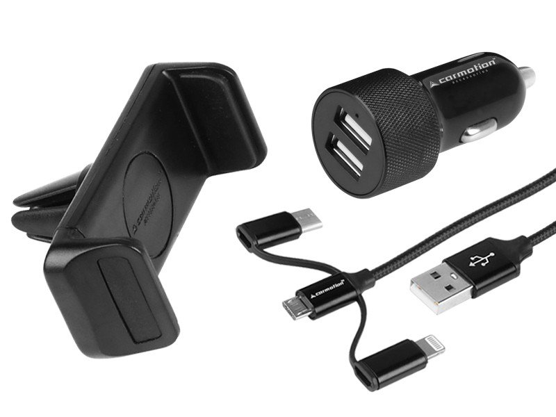 Фото - Зарядний пристрій Carmotion Zestaw podróżny: ładowarka 2x USB 3.1A + kabel 3w1: micro USB / Lightning 