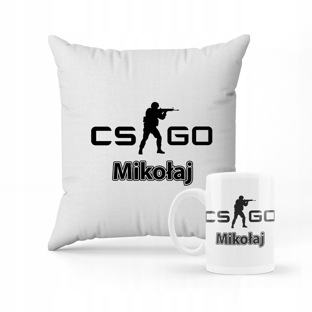 ZESTAW PODUSZKA + KUBEK PREZENT DLA DZIECKA COUNTER STRIKE CSGO + IMIĘ ...