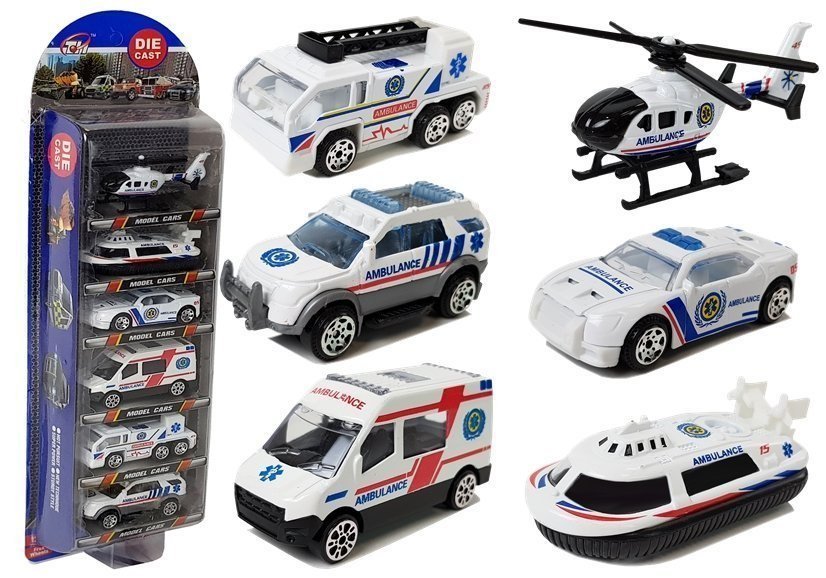 Фото - Машинка LEAN Toys Zestaw Pojazdów Ambulans Pogotowie Resoraki 1:64 6 Sztuk Import LEANToys 