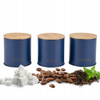 Zestaw POJEMNIKÓW Komplet Kawa Herbata Cukier Komplet 3el Stal+Drewno