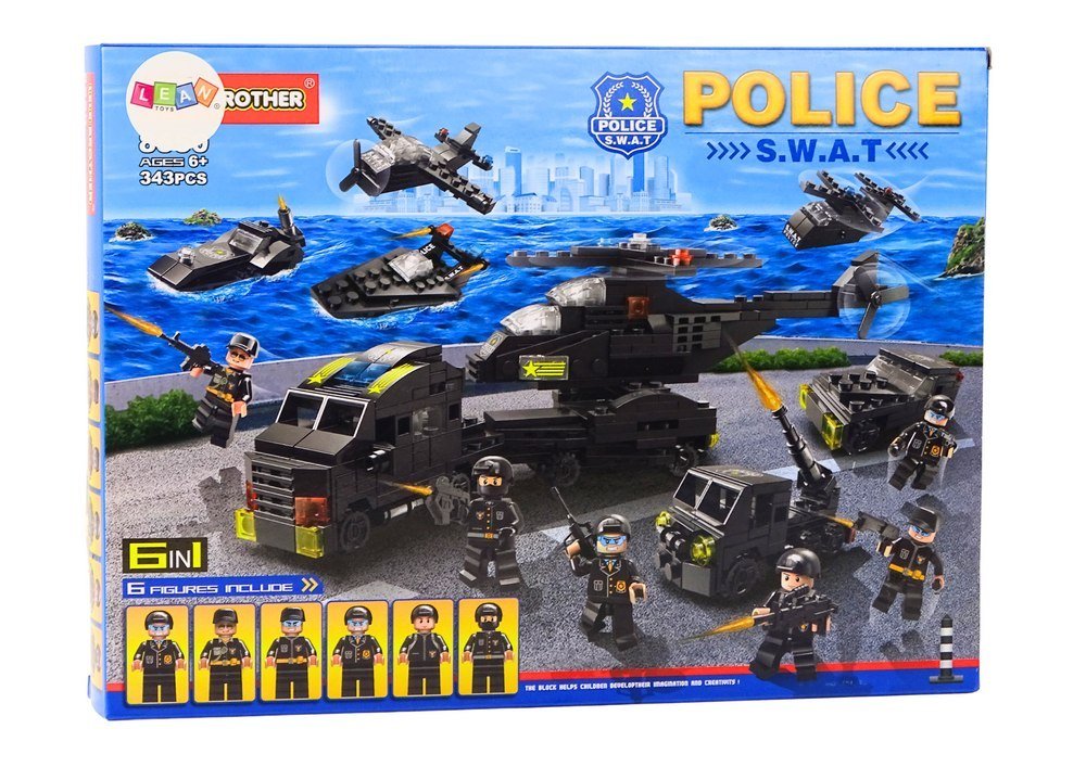 Фото - Конструктор LEAN Toys Zestaw Policyjny Klocki Policja Wojsko Figurki 343 El. 6w1 Czarne 