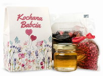 Zestaw prezent na dzień babci podziękowania herbata miód czekoladka serce