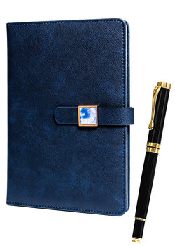 Zestaw prezentowy długopis + notes granatowa twarda okładka notes A5 w linie zamykanie magnetyczne czarno złoty długopis z wymiennym czarnym wkładem eleganckie pudełko prezentowe PETERSON - Peterson