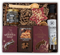 Zestaw prezentowy kosz duże pudełko na święta mikołaja prezent kawa miód