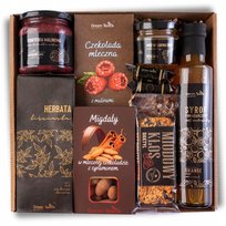 ZESTAW PREZENTOWY kosz słodycze herbata migdały syrop miód konfitura box