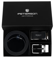 Zestaw prezentowy Peterson pasek do spodni skórzany męski wymienne klamry dwustronny czarny granatowy