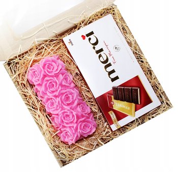 Zestaw prezentowy upominek ze świeczką ozdobną różą różową+ konfitura - DROBO