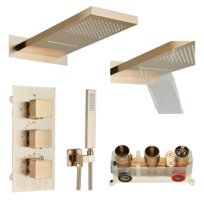 Zestaw Prysznicowy Podtynkowy z Termostatem Wodospadem Słuchawką i Deszczownicą BOX WATERFALL - SZCZOTKOWANE ZŁOTO