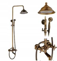 Zestaw prysznicowy retro antyczny z deszczownicą, mosiądz vintage