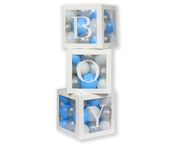 Zestaw pudełek na balony z literami BOY, 35 cm, 3 sztuki