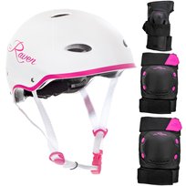 Zestaw RAVEN Kask F511 White/Pink S+Ochraniacze S