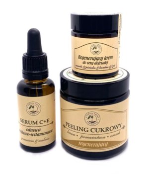 Zestaw regenerujący: Serum do twarzy C+E + krem do twarzy Piękno w Pełni + peeling cukrowy pomarańcza kawa orzech - Z natury lepsze