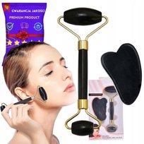 Zestaw Roller Do Twarzy + Gua Sha + Pudełko - Czarny Prezent