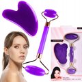 Zestaw Roller Do Twarzy + Gua Sha + Pudełko - Fioletowy Prezent - Shopii.pl