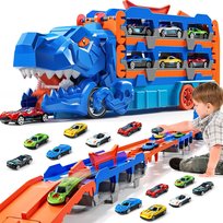 Zestaw Samochodzików DINO TRUCK TRANSPORTER + AUTKA 12 szt + TOR WYŚCIGOWY LAWETA CIĘŻARÓWKA ZESTAW POJAZDÓW
