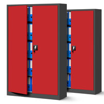 Zestaw SET Szaf Metalowych 2 x JAN NOWAK Model JAN II 1150x1850x400 Biurowa Szafka Na Akta,: Antracytowo-Czerwona, Duża Szafa Do Biura, Na Dokumenty, Segregatory, Pojemna z Metalu Warsztatowa 