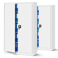 Zestaw SET Szaf Metalowych 2 x JAN NOWAK Model JAN II 1150x1850x400 Biurowa Szafka Na Akta: Biała, Duża Szafa Do Biura, Na Dokumenty, Segregatory, Pojemna z Metalu Warsztatowa W Kolorze Białym