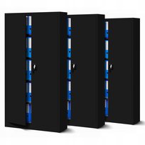 Zestaw SET Szaf Metalowych 3 x JAN NOWAK Model JAN 900x1850x400 Biurowa Szafka Na Akta: Czarna, Duża Szafa Do Biura, Na Dokumenty, Segregatory, Pojemna z Metalu, Warsztatowa, Wysokie Szafy Do Gabinet