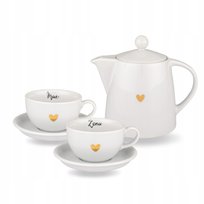 Zestaw ślubny : Dzbanek 1 litr Zestaw filiżanek 250 ml Mąż Żona ZŁOTE SERCE