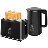 Zestaw śniadaniowy HOMCOM Kettle Toaster ze stali nierdzewnej 1,5 l, 2 kromki, 2200 W, z 7 poziomami opiekania, funkcją rozmrażania i podgrzewania, automatycznym wyłączaniem i wyświetlaczem LED Homcom
