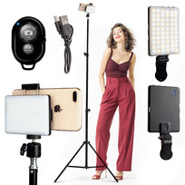 Zestaw Statyw + Lampa LED + Pilot + Głowica + Adapter na telefon
