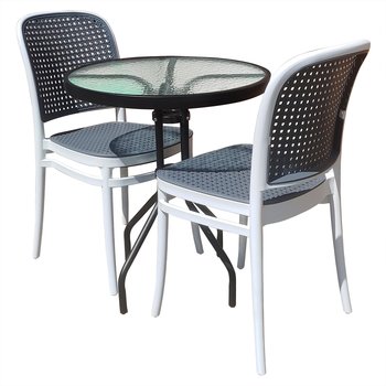Zestaw stół BISTRO czarny i 2 krzesła WIKO białe - BMDesign