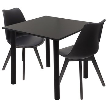 Zestaw stół Lugano 80 czarny i 2 krzesła NORDEN MONO czarne - BMDesign