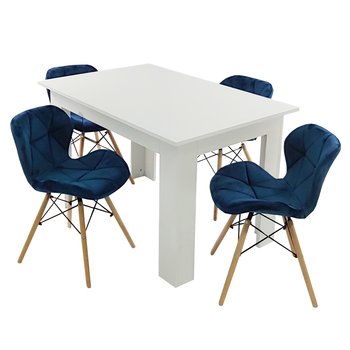 Zestaw stół Modern 120 biały i 4 krzesła Eliot VELVET granatowe - BMDesign