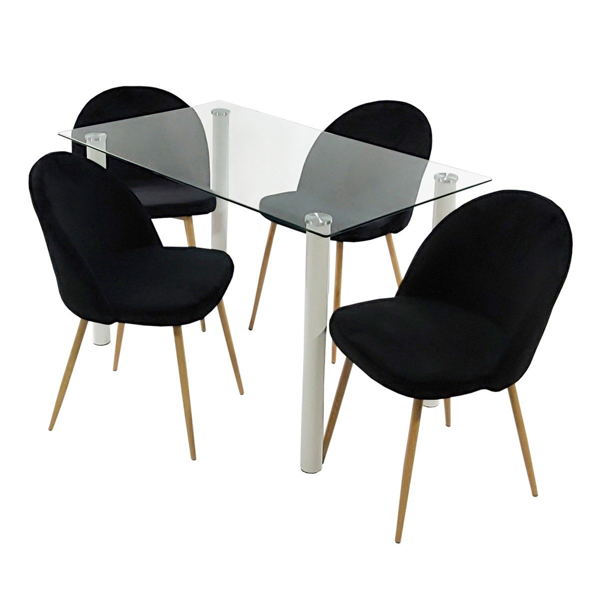 Фото - Обідній стіл Zestaw stół NICEA biały i 4 krzesła DENWER VELVET czarne