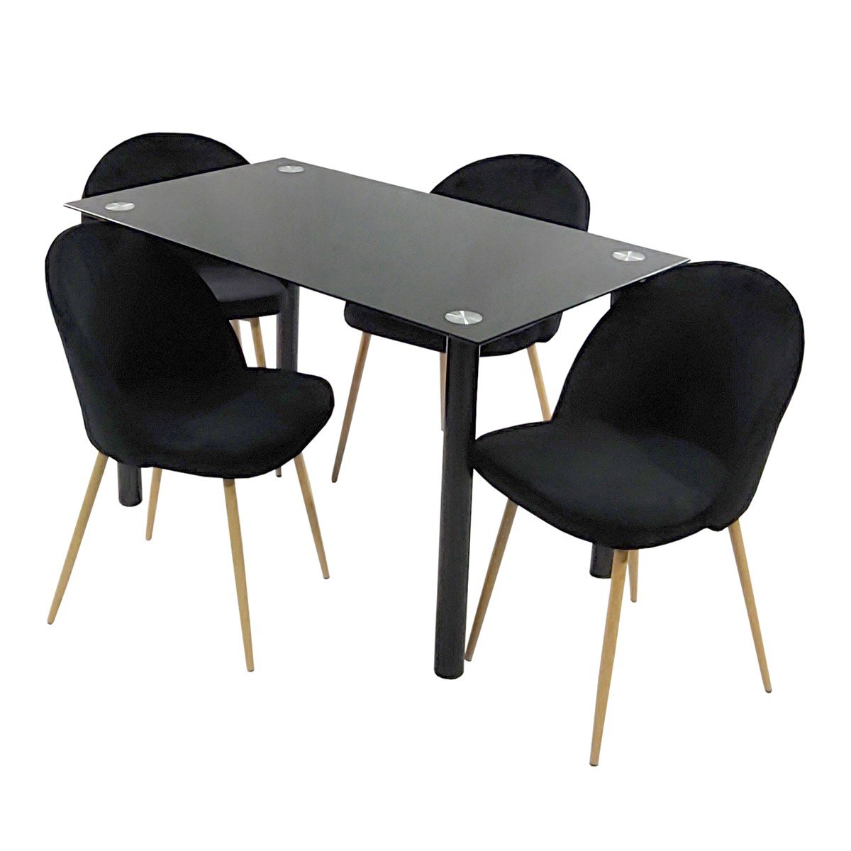 Zdjęcia - Stół kuchenny Zestaw stół NICEA czarny i 4 krzesła DENWER VELVET czarne