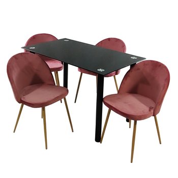 Zestaw stół NICEA czarny i 4 krzesła DENWER VELVET różowe - BMDesign