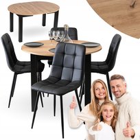 Zestaw Stół Okrągły Rozkładany z Krzesło 4x Tapicerowane Jadalni Kuchenne