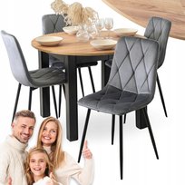 Zestaw Stół Okrągły Rozkładany z Krzesło 4x Tapicerowane Welur do Jadalni