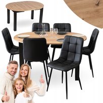 Zestaw Stół Okrągły Rozkładany z Krzesło 6x Tapicerowane Jadalni Kuchenne