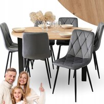 Zestaw Stół Okrągły Rozkładany z Krzesło 6x Tapicerowane Szare do Jadalni