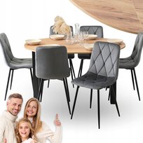 Zestaw Stół Okrągły Rozkładany z Krzesło 6x Tapicerowane Welur do Jadalni