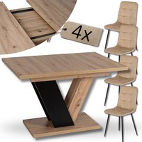 Zestaw Stół Rozkładany 120/160 Clark z 4 Krzesłami do Jadalni Welurowe Peru