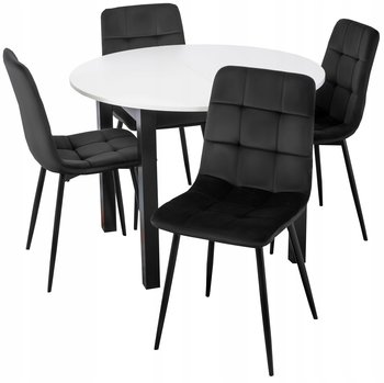 Zestaw Stół rozkładany HARRY Biały/Czarny i 4 Krzesła Peru Czarne - MEBEL ELITE