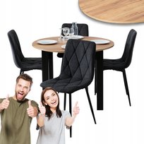 Zestaw Stół Rozkładany Kuchenny Krzesło Komplet Tapicerowane Czarne 4x