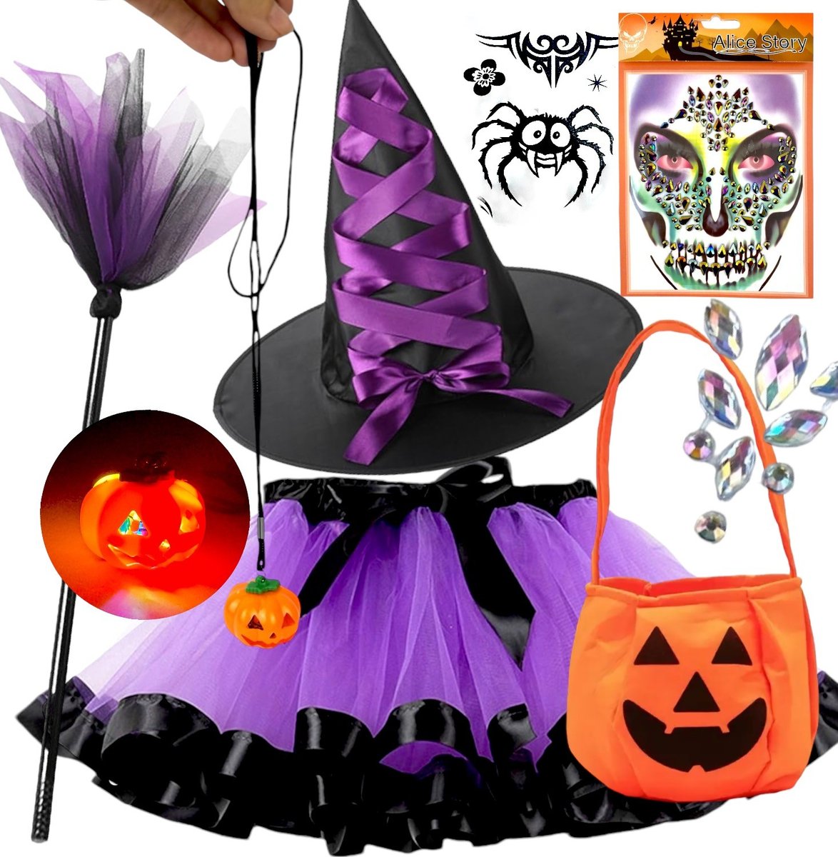 Zestaw Str j Na Halloween Wied ma Czarownica Kapelusz Miot a Akcesoria zestaw-str-j-na-halloween-wied-ma-czarownica-kapelusz-miot-a-akcesoria