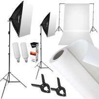 Zestaw Studyjny Stelaż + Białe Tło + 2X Lampa Softbox 40X60Cm 125W Led