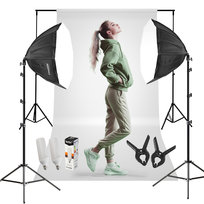 Zestaw Studyjny Stelaż + Białe Tło + 2X Lampa Softbox Octa 90Cm 85W Led