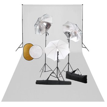 Zestaw studyjny z lampami, parasolkami, tłem i blendami - VidaXL