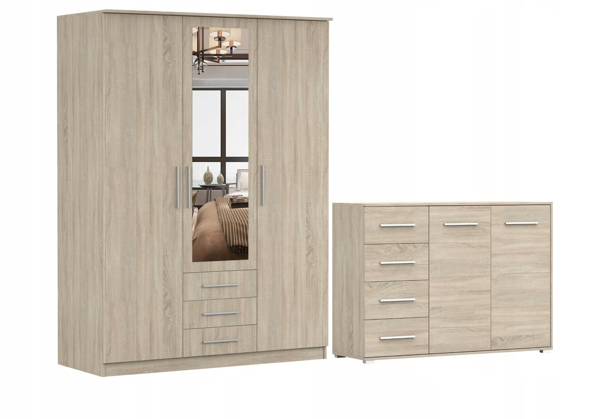 Zestaw SZANTAL 3D Szafa 150 Komoda FRIDA 01 135 półki SONOMA PRODUCENT