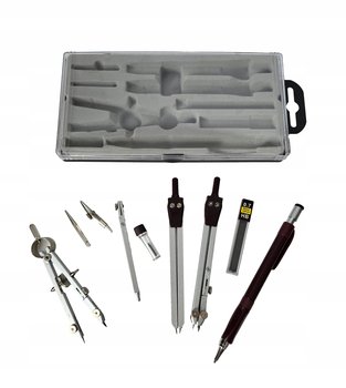 Zestaw Szkolny Kreślarski Geometryczny 10 Elementów Cyrkle Ołówek Automat - Tekan