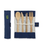 Zestaw sztućców z organicznego bambusa w bawełnianej pochewce, Ocean, ZERO WASTE, Bambaw