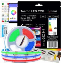 ZESTAW TAŚMA LED COB NEON 5M RGB CCT 840/m PILOT APLIKACJA BLUETOOTH WIFI